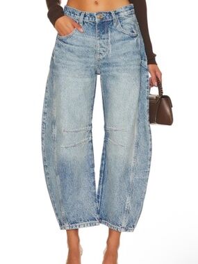 Free People We The Free Good Luck Mid Rise Barrel Wide Leg Jean Ultra Light Beam